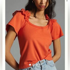 🚨sold! Anthropologie Pilcro Eyelet Ruffle Short Puff Sleeve Blouse size Medium